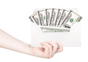 Hand And Money In Envelope Isolated
